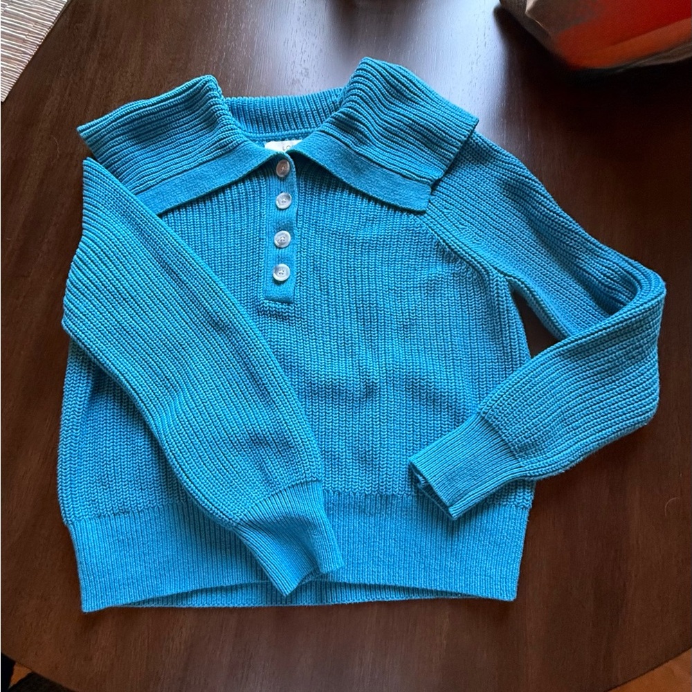 LOFT Teal Ribbed Knit Cardigan